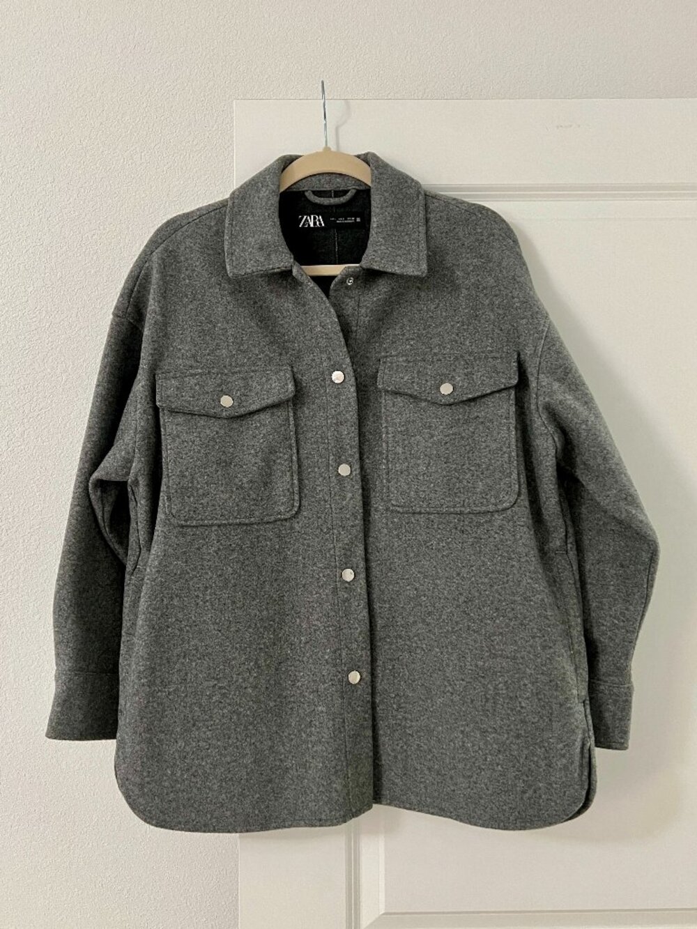 Zara Gray Button Up Shirt Jacket Shacket